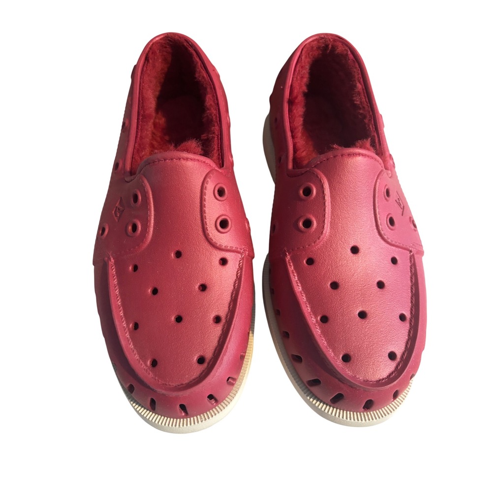 Sperry Top-Sider Authentic Original Float Red Faux Fur Lined Boat Shoes Size 7
